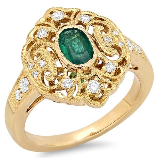 Filigree Design Emerald & Diamond Ring - Robert's Fine Jewelry - Houston